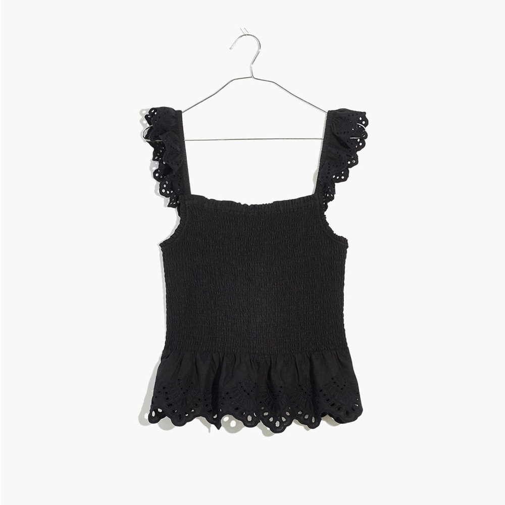 Madewell Black Eyelet Ruffle Top